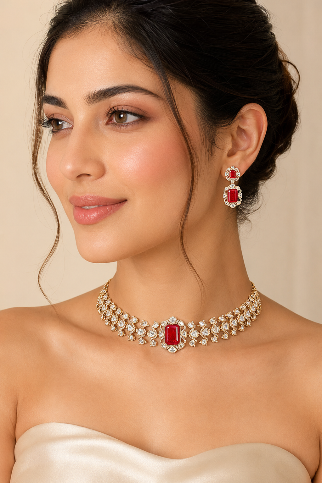 Saanvika Red Kundan Necklace Set