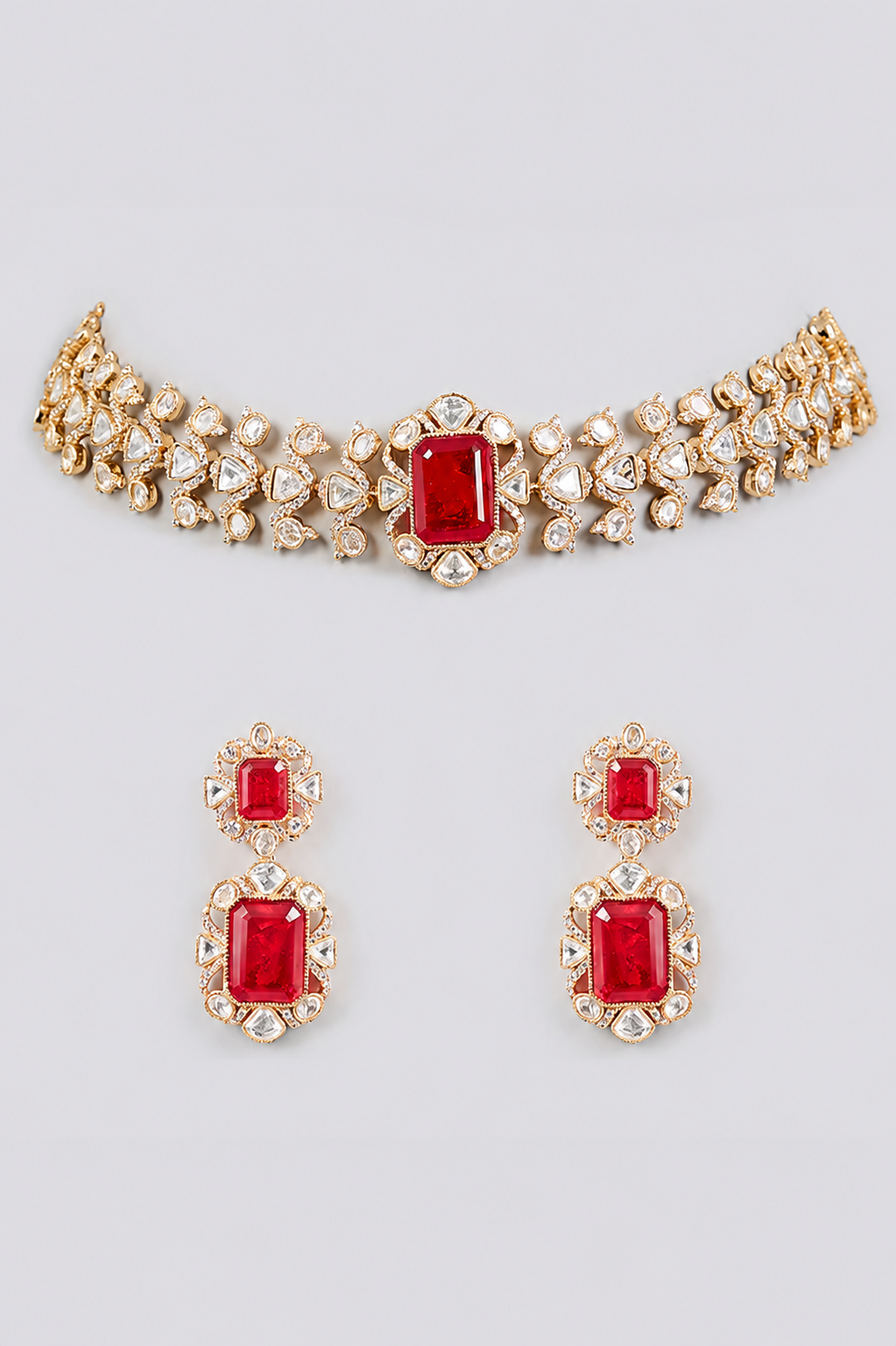 Saanvika Red Kundan Necklace Set