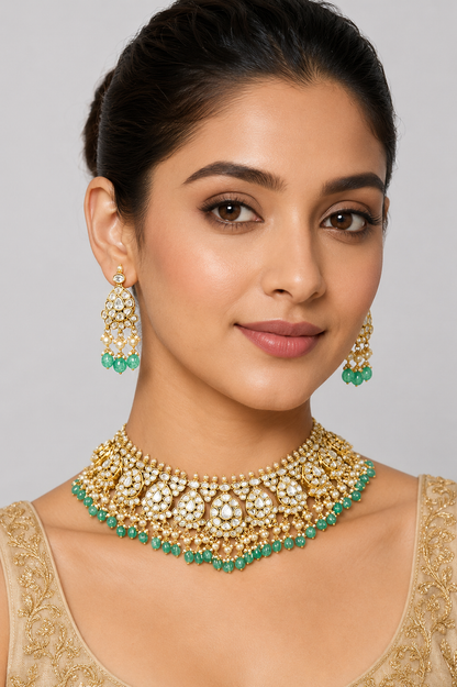 Tavishi Green Kundan Necklace Set