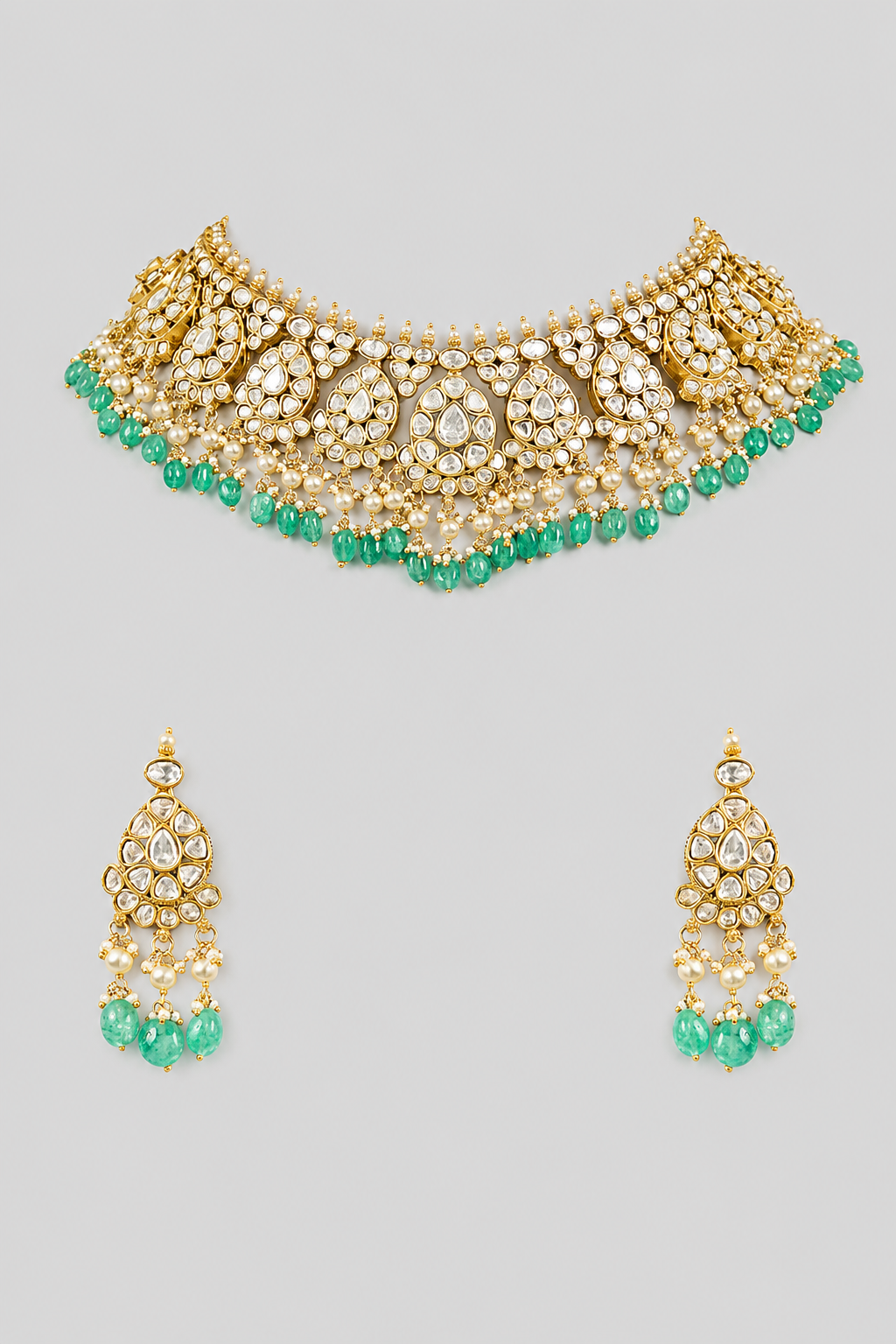 Tavishi Green Kundan Necklace Set