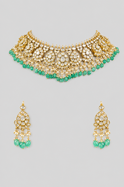 Tavishi Green Kundan Necklace Set