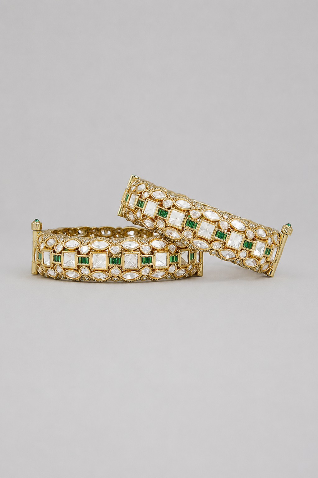 Mridula Green Two Tone Finish Polki Kadas
