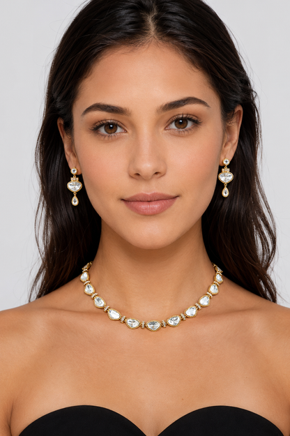 Devanshi Gold Finish Kundan Necklace Set