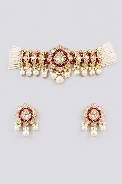 Sharvani Red Pearl Kundan Choker
