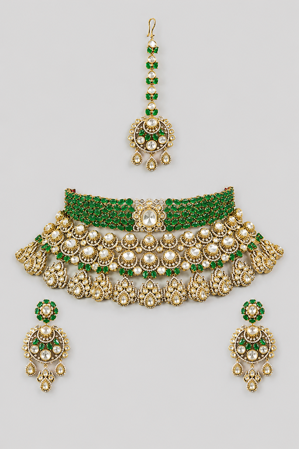 Aarika Two Tone Finish Green Polki Bridal Set