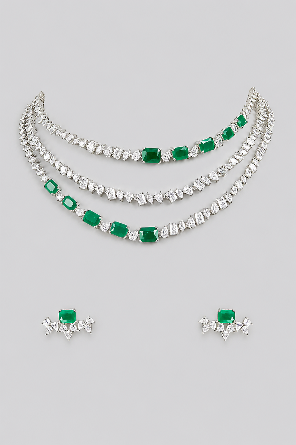 Avyanna Emerald White Finish Diamond Necklace Set