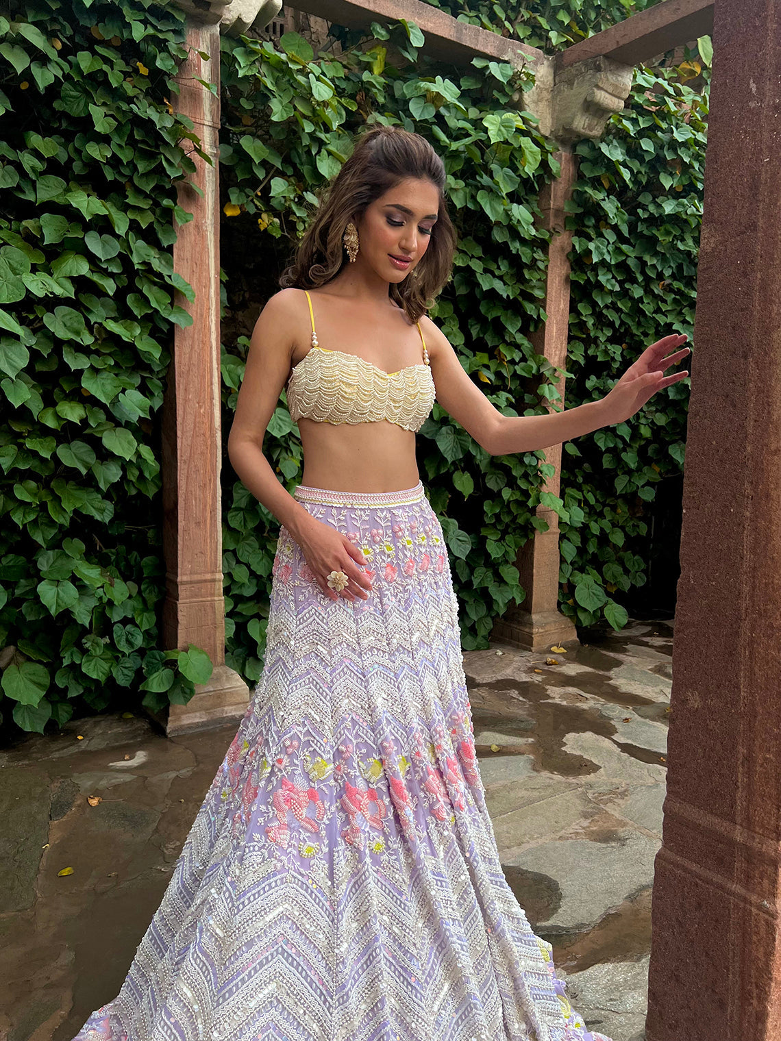 Close-up of Alara Mermaid Metallic Georgette Lehenga