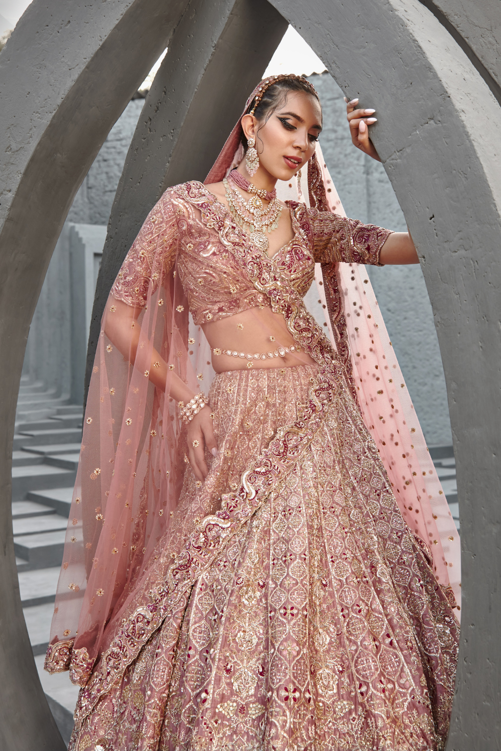 Close-up of Raw Silk Butterfly Net Aiza Bridal Lehenga Set