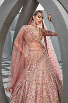 Close-up of Raw Silk Butterfly Net Aiza Bridal Lehenga Set