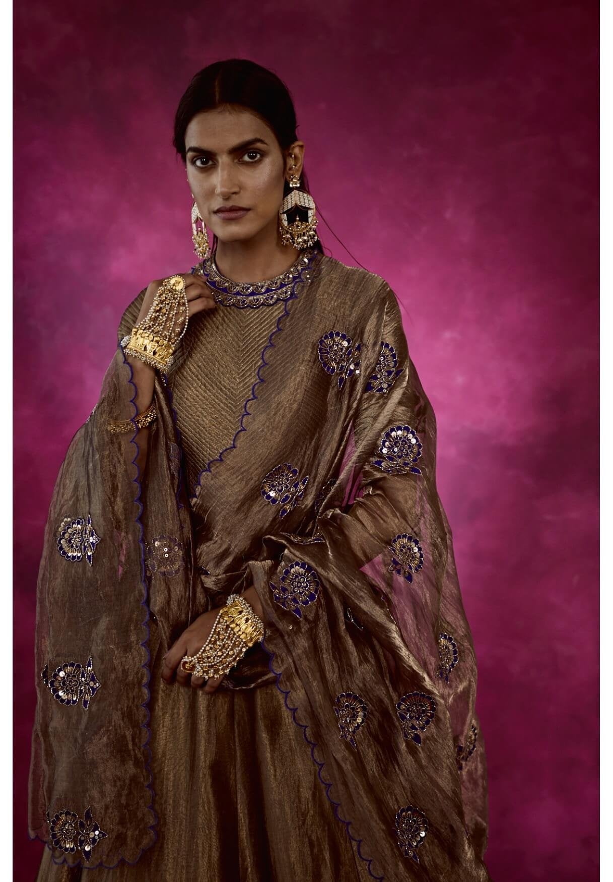 Copper Shimmer Mughal Boota Set