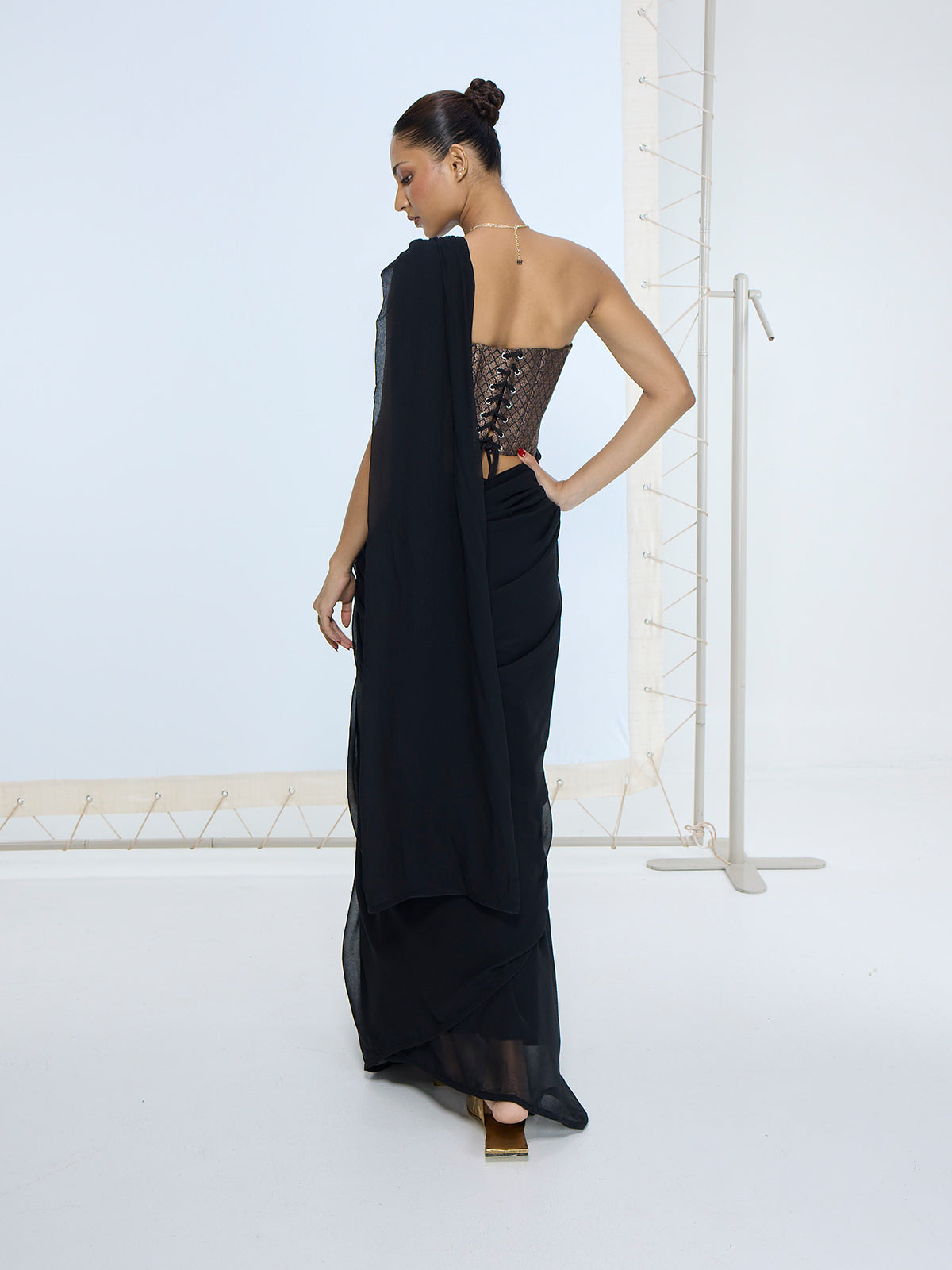 Midnight Black Movable Brooch Saree