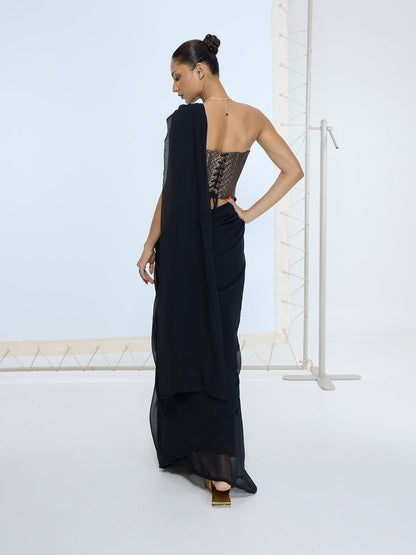 Midnight Black Movable Brooch Saree