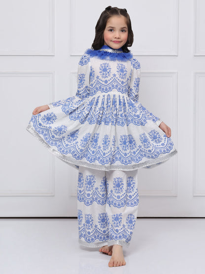 Blue & white Cotton Suit for Girls
