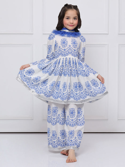 Blue & white Cotton Suit for Girls