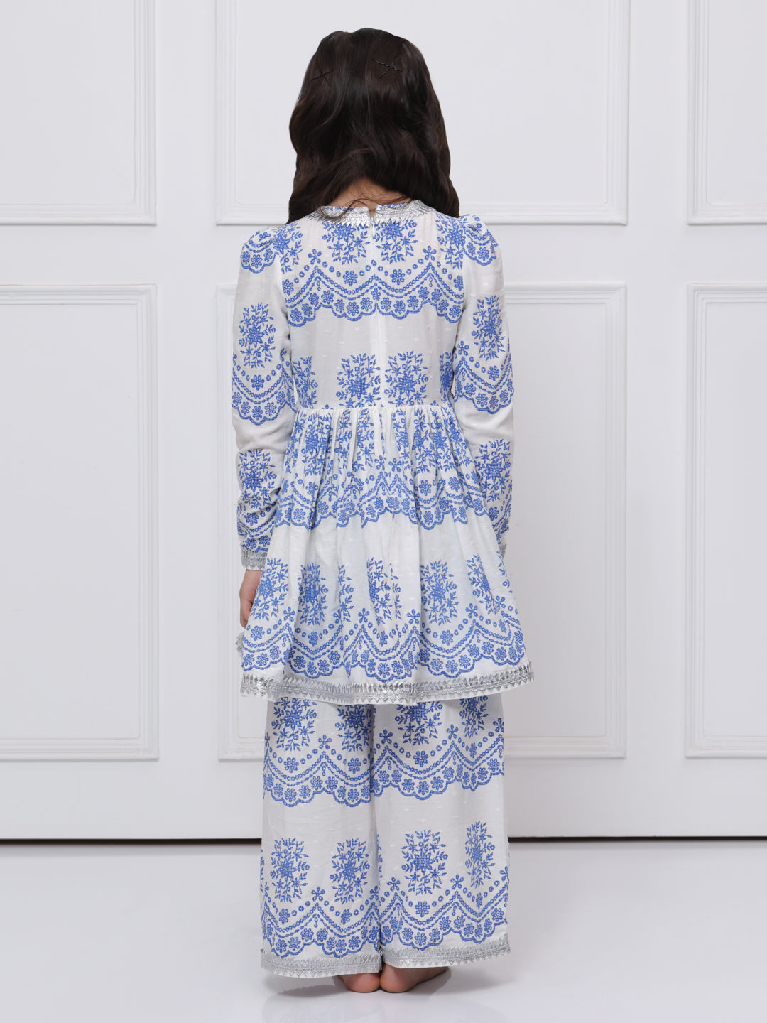 Blue & white Cotton Suit for Girls