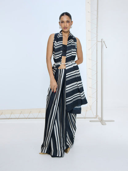 Black & White Striped Saree