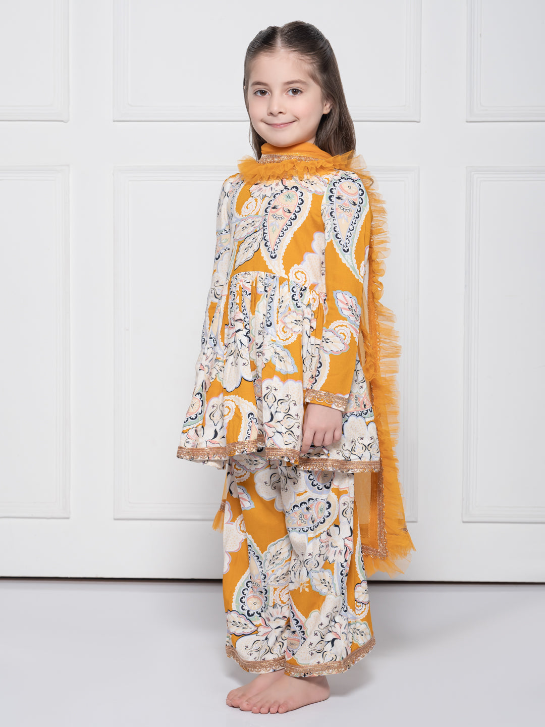 Yellow Paisley - A Yellow Rayon Suit for Girls