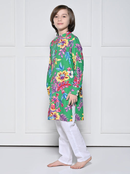 Green floral - A Green Floral kurta set for boys