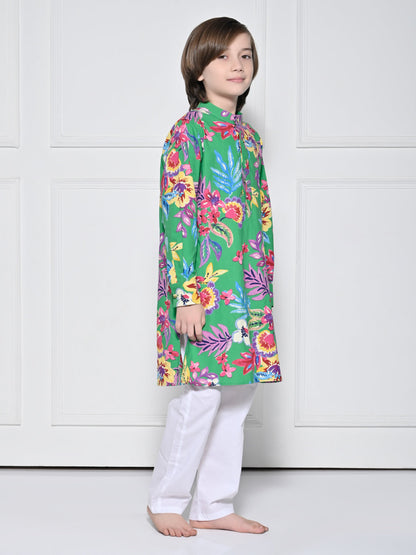 Green floral - A Green Floral kurta set for boys