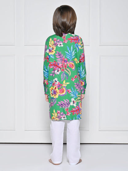 Green floral - A Green Floral kurta set for boys