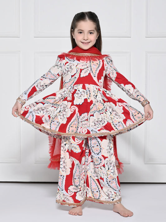 Red Paisley - A Red Rayon Suit for Girls