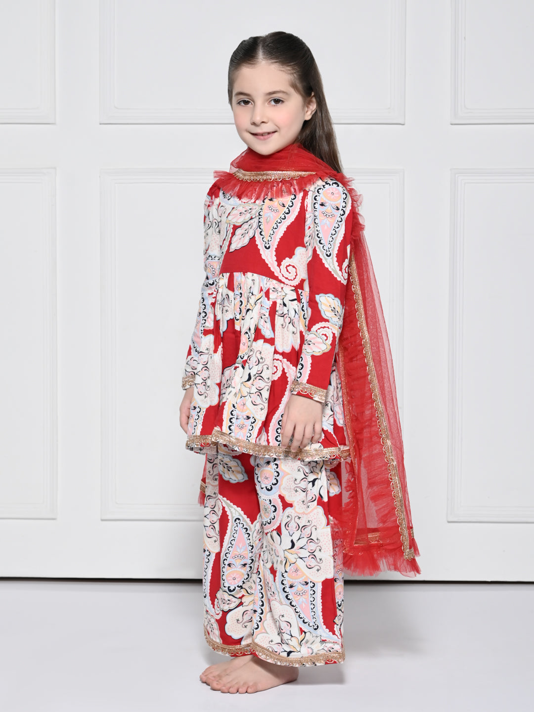 Red Paisley - A Red Rayon Suit for Girls