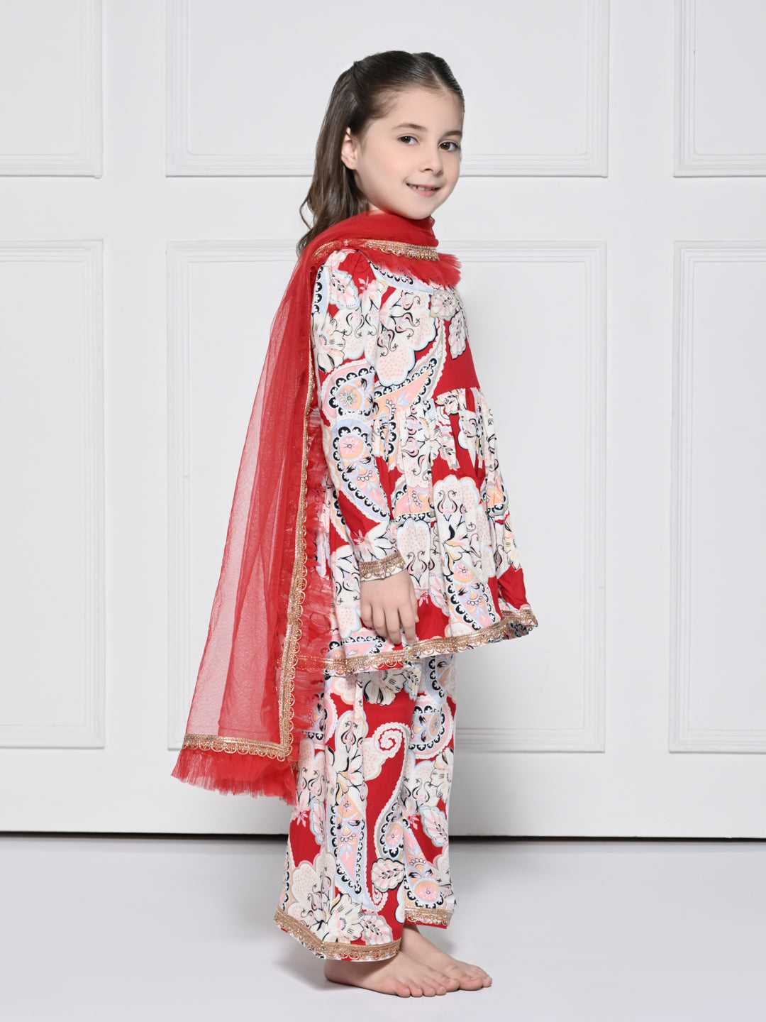 Red Paisley - A Red Rayon Suit for Girls