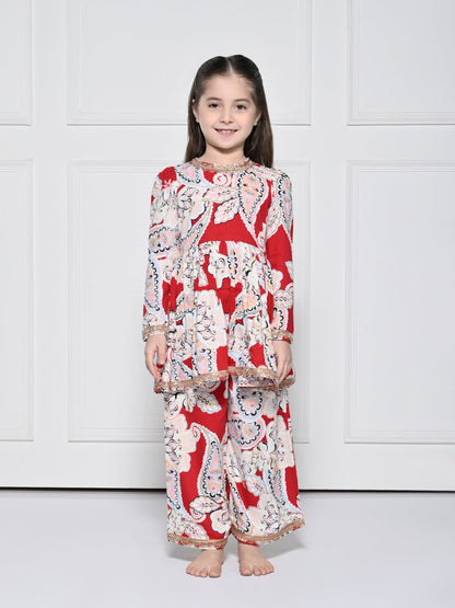 Red Paisley - A Red Rayon Suit for Girls