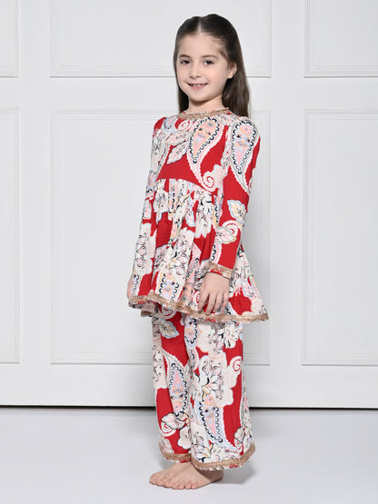 Red Paisley - A Red Rayon Suit for Girls