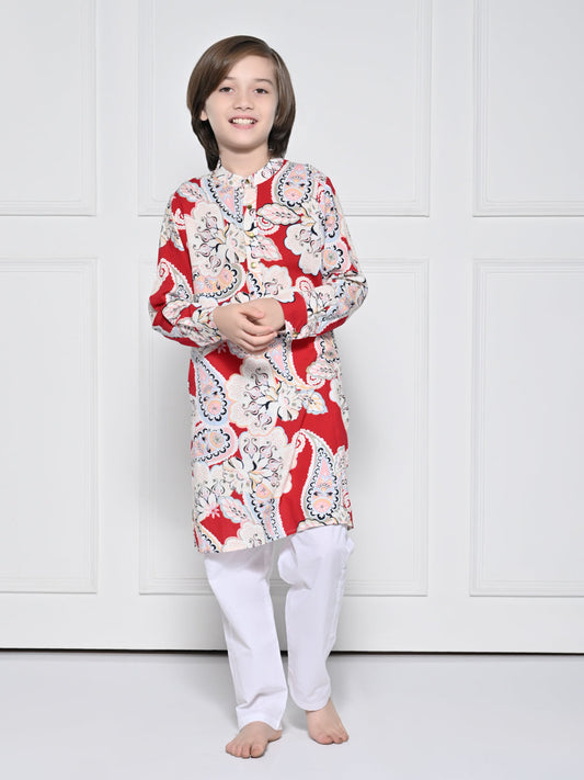 Red paisley - A Red Kurta set for boys