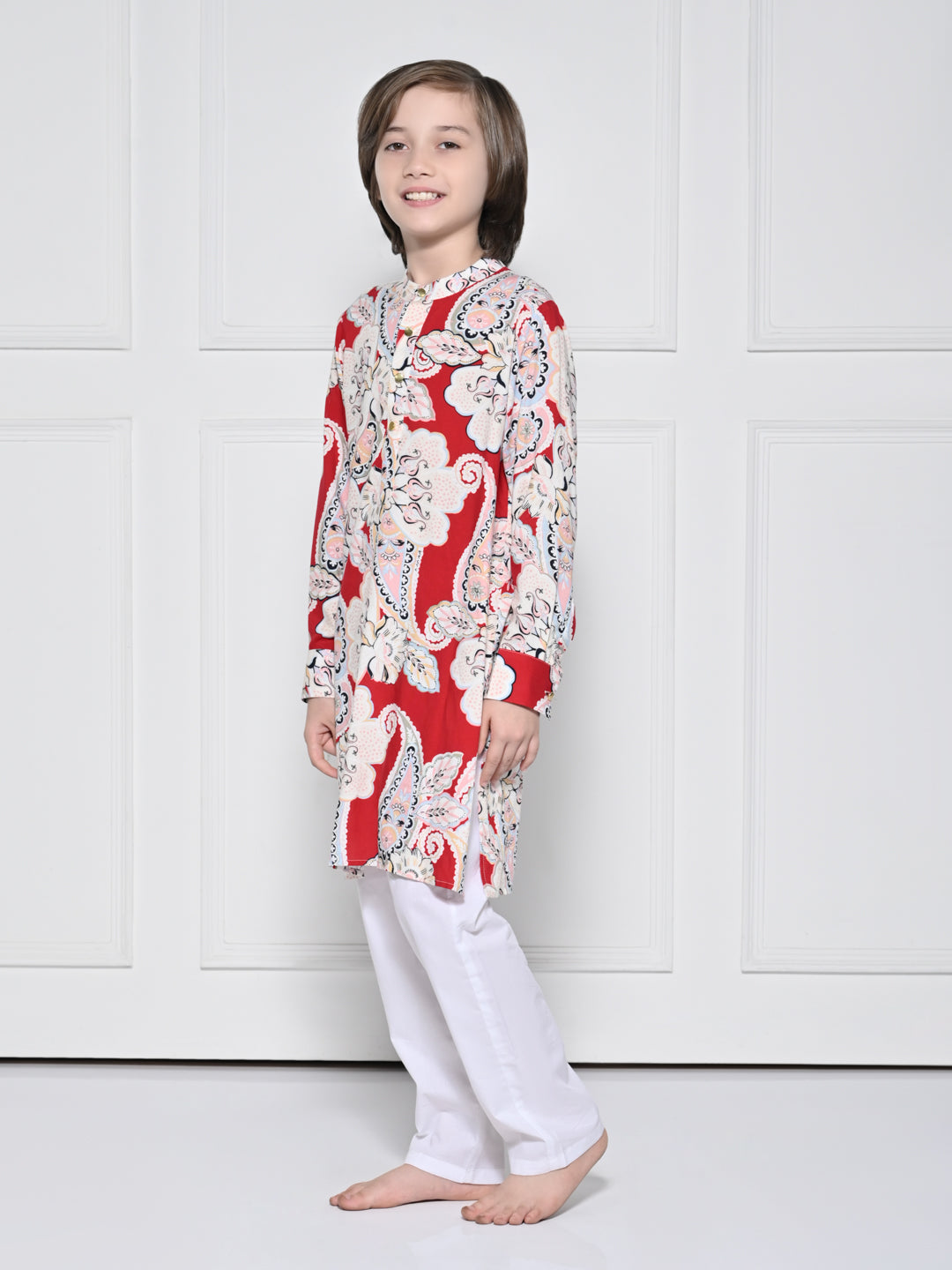 Red paisley - A Red Kurta set for boys