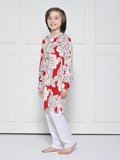 Red paisley - A Red Kurta set for boys