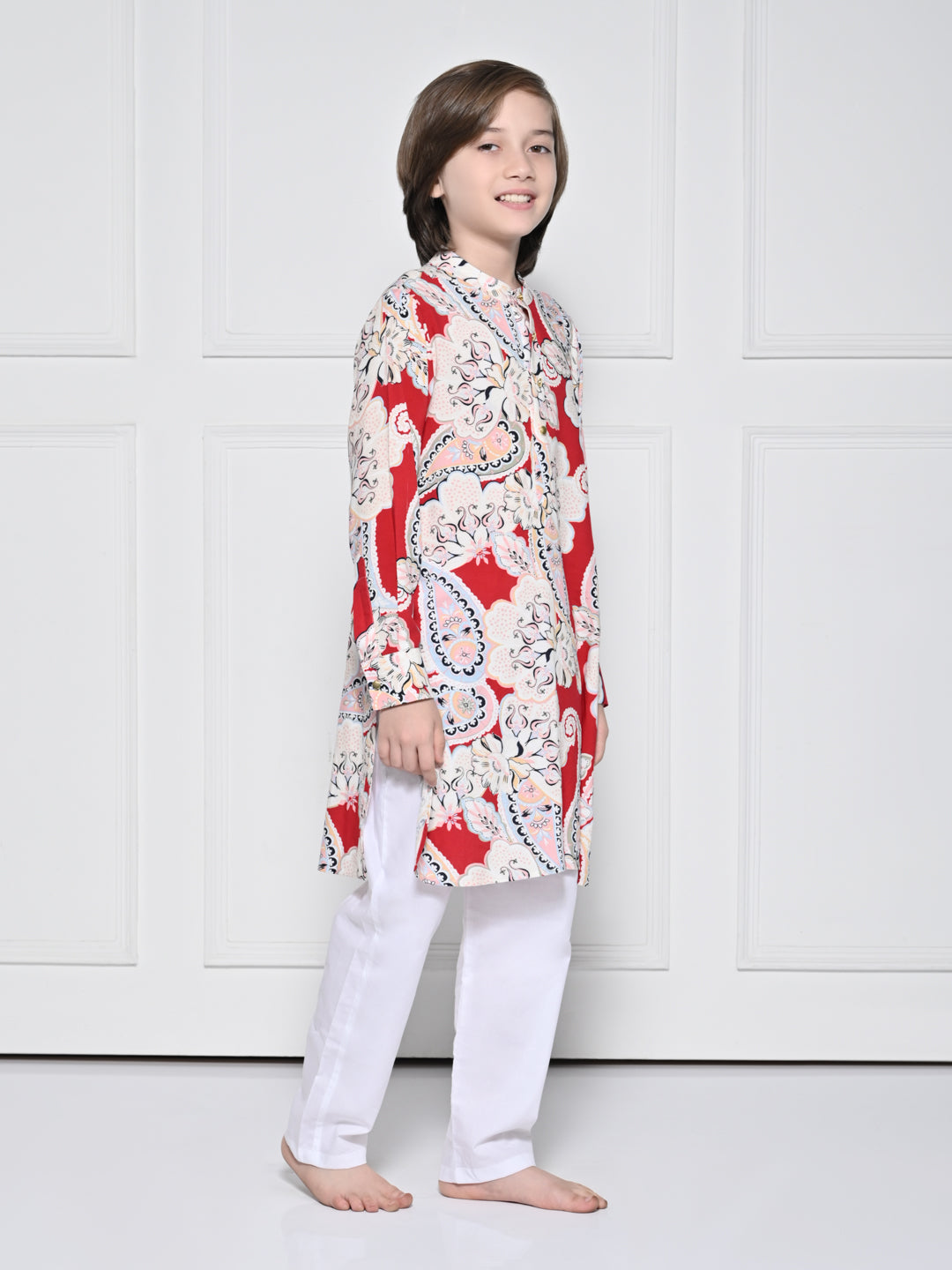 Red paisley - A Red Kurta set for boys