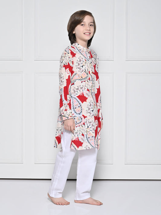 Red paisley - A Red Kurta set for boys