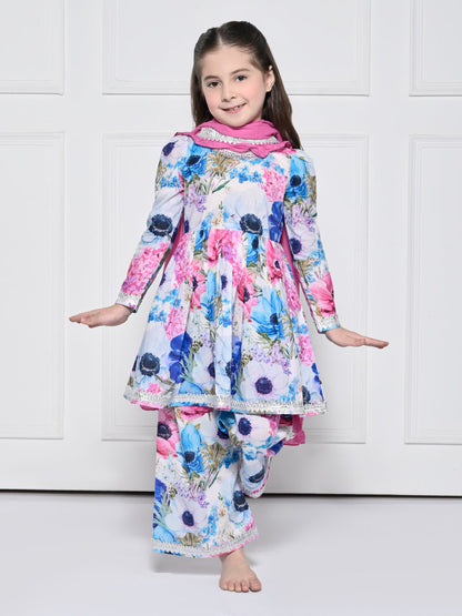 Pink & Blue floral Cotton Suit for Girls