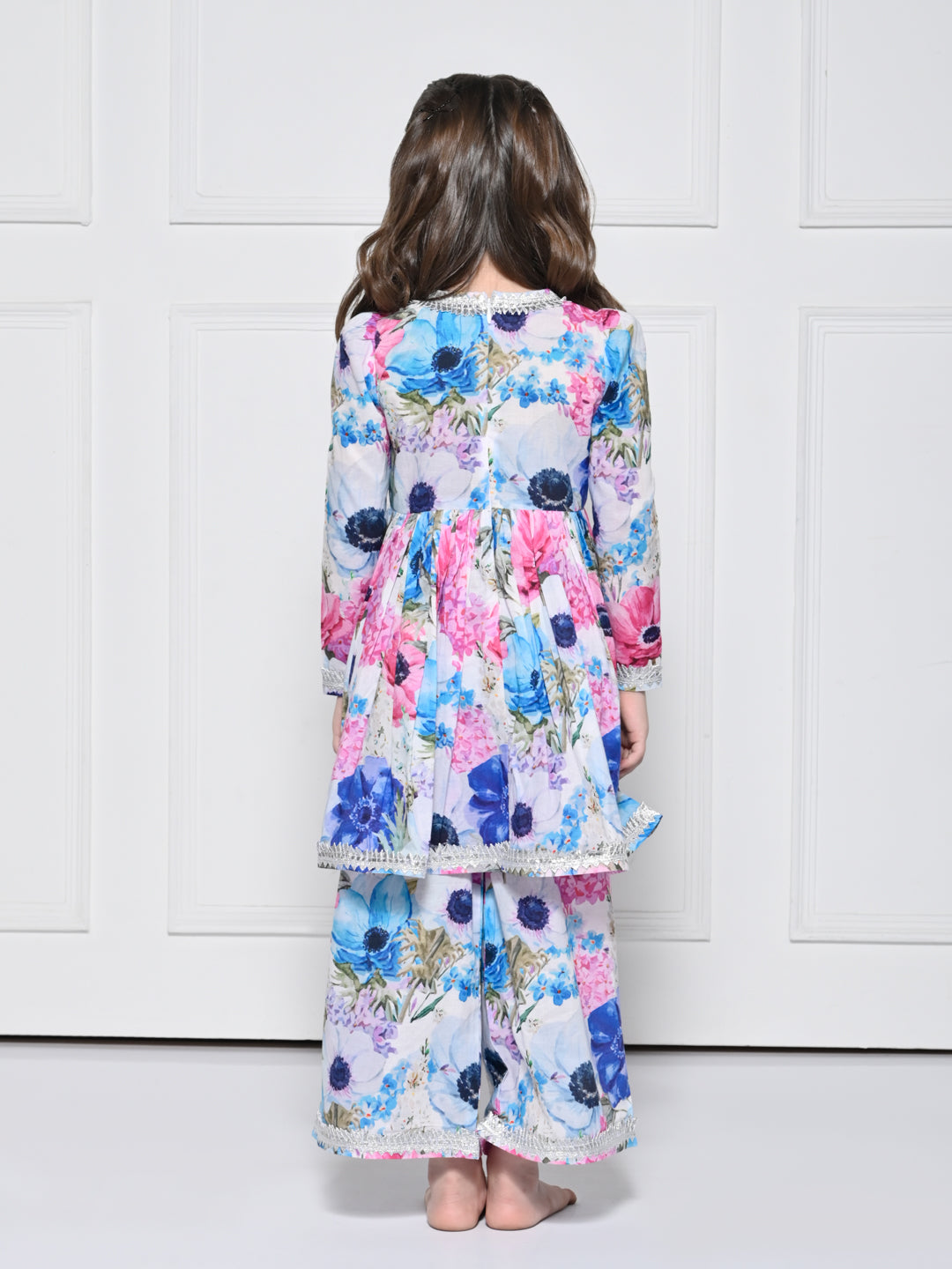 Pink & Blue floral Cotton Suit for Girls