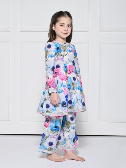 Pink & Blue floral Cotton Suit for Girls