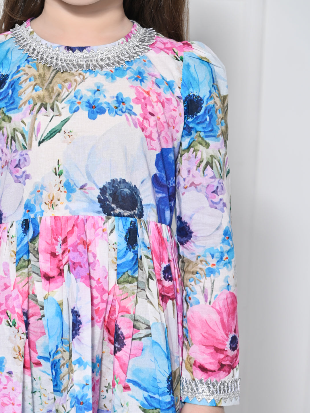 Pink & Blue floral Cotton Suit for Girls