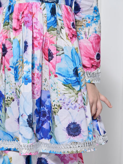 Pink & Blue floral Cotton Suit for Girls