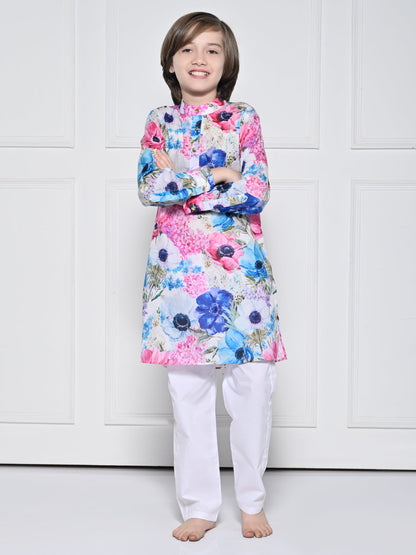 Blue and pink floral  Kurta Pajama Set