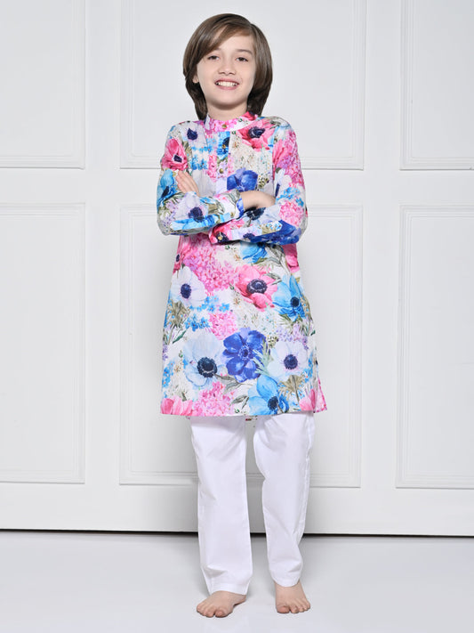 Blue and pink floral  Kurta Pajama Set