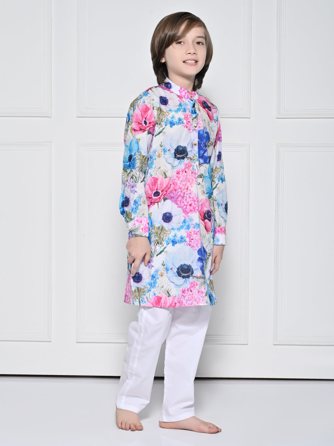 Blue and pink floral  Kurta Pajama Set