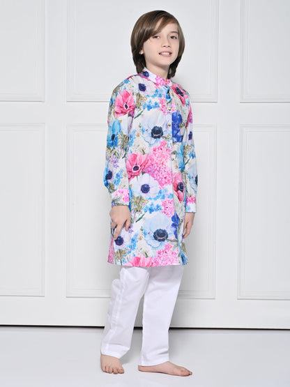 Blue and pink floral  Kurta Pajama Set