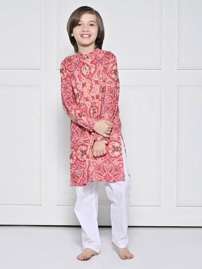 Peach and Pink Abstract Kurta set