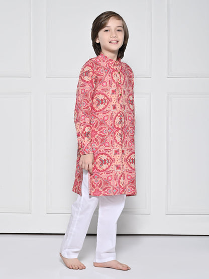 Peach and Pink Abstract Kurta set