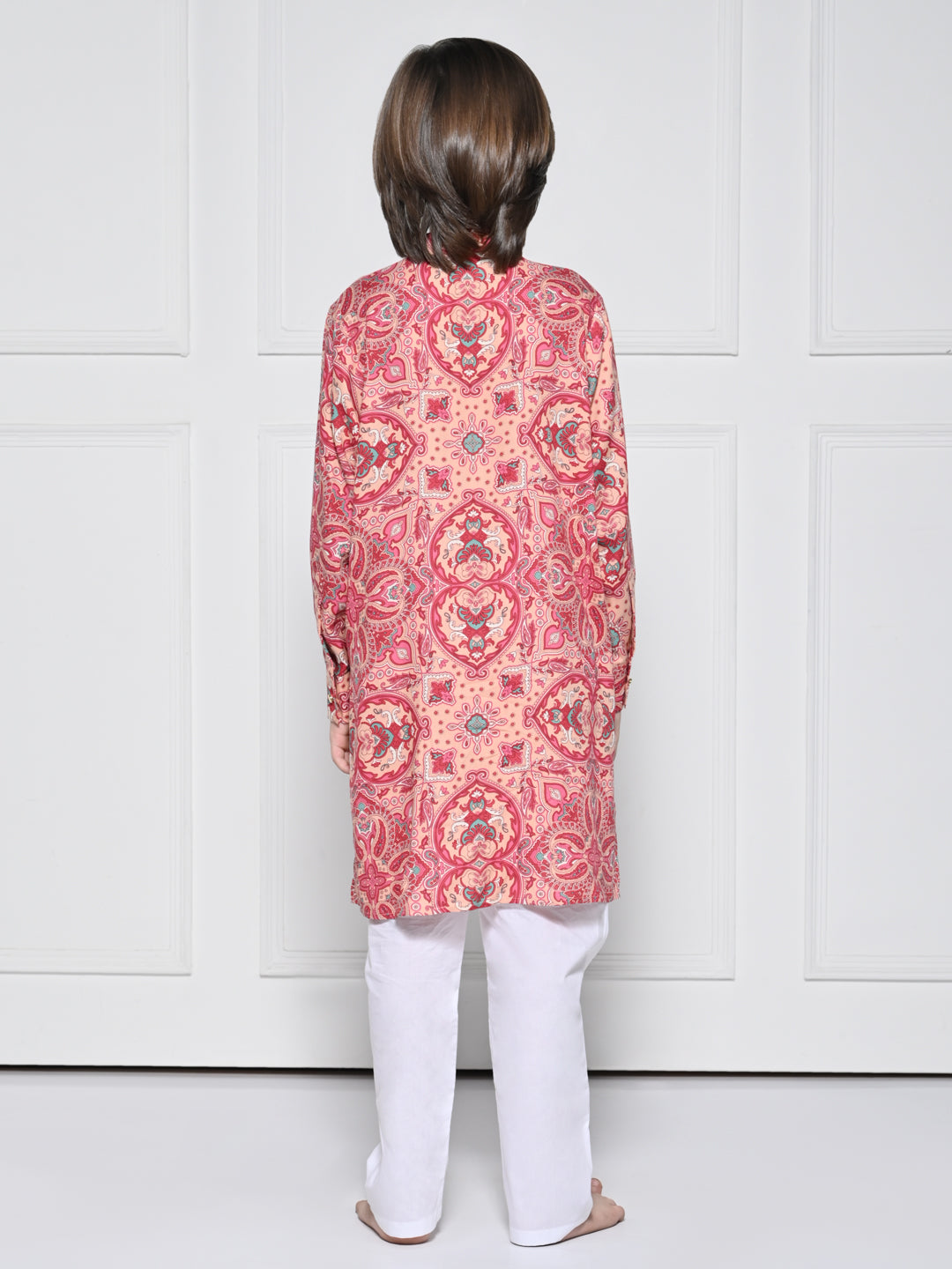 Peach and Pink Abstract Kurta set