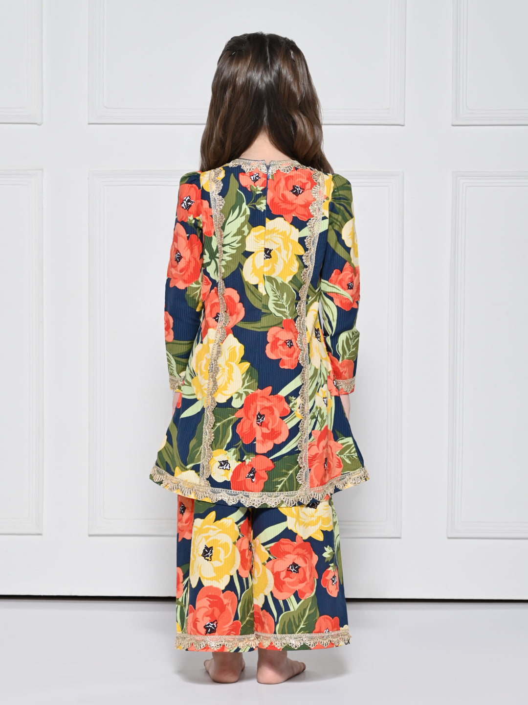 Navy Floral - A Navy Blue Cotton Suit with a Bold Floral Print for girls