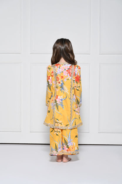 Yellow  Floral - A Yellow Rayon Suit with a Floral Print for girls