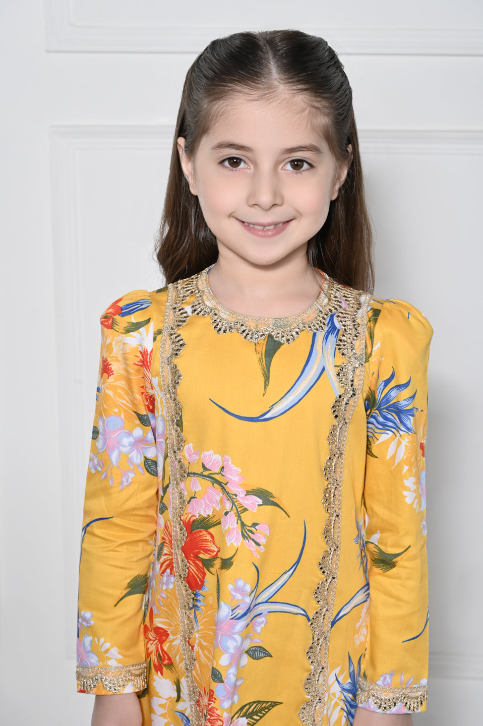Yellow  Floral - A Yellow Rayon Suit with a Floral Print for girls