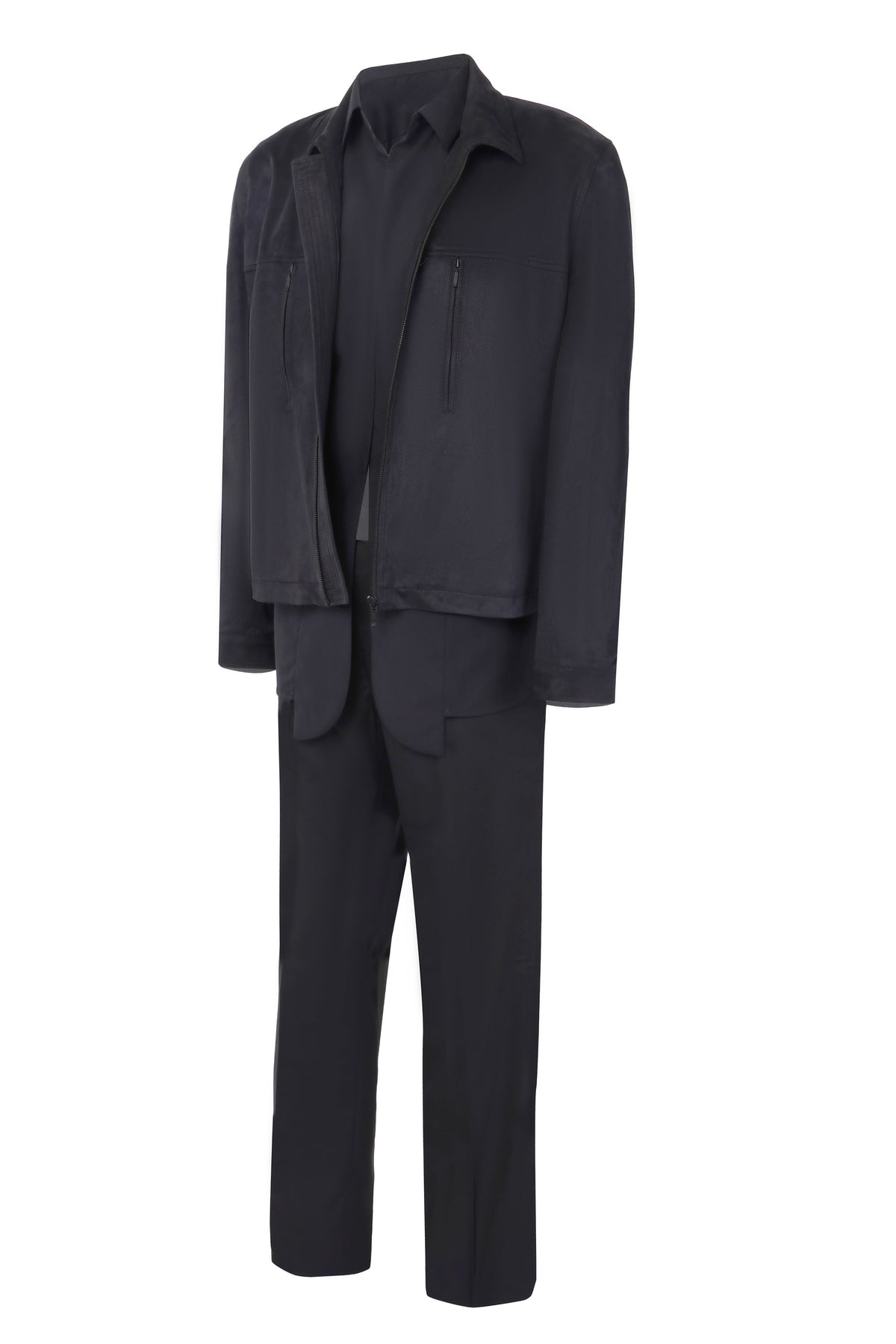 Akshay Kumar in Black Suede Biker Jacket with Stretch Shirt and Trousers